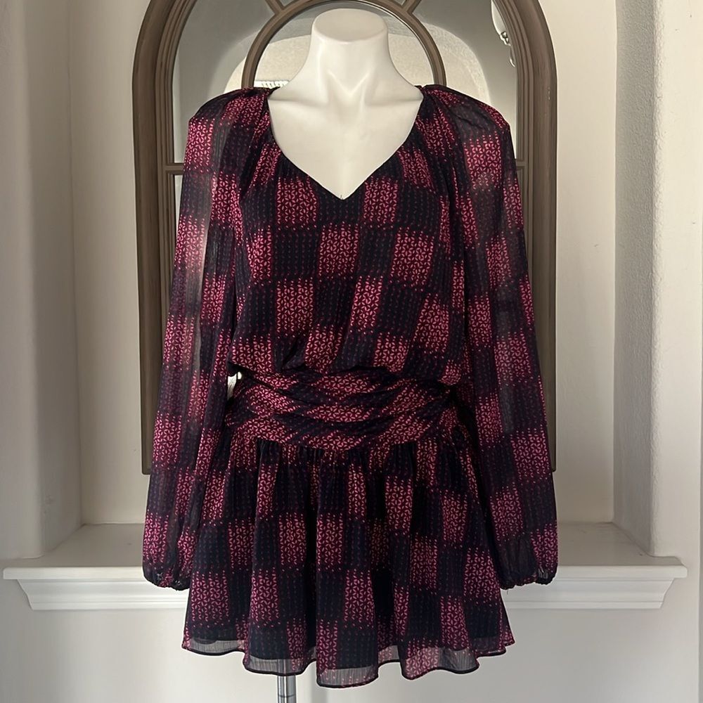 Ramy Brook Jaylah Abstract Blouson Mini Dress in Boysenberry, New, Size S - Picture 4 of 12